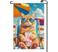 2Pcs Drapeaux Bonjour Été Orange Cat Beach Piscine