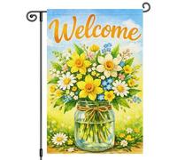 2Pcs Drapeaux Bonjour Printemps, Bocal À Fleurs Papillon Drapeau De Cour | 30X45Cm Drapeau De Cour Éclatantes Double Face Bannière Cour Pour Ferme Fêtes