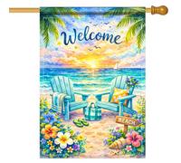 2Pcs Drapeaux De Jardin Bonjour Hawaïen Drapeau De Cour | 30X45Cm Drapeau Durable Suspendre Bannière Pour Plage Porte