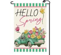 2Pcs Drapeaux De Jardin Camion Fleurie Bonjour Printemps
