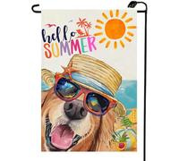 2Pcs Drapeaux De Jardin Chien Bonjour Été Plage Chapeau De Soleil Golden