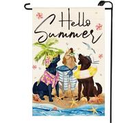2Pcs Drapeaux De Jardin Été Mer Plage Chiens Bonjour Été Fleur Étoile