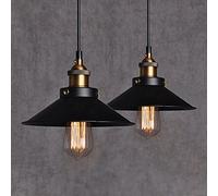 2Pcs E27 Métal Vintage Suspensions Luminaires Retro Plafonniers Luminaire Edison de Culot E27 Suspensions Eclairage de Plafond Noire Suspensions Luminaires Lampe(Ampoule non incluse)