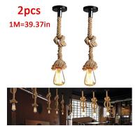 2PCS E27 Rétro Industriel Lustre en Corde de Chanvre Vintage Lampe Suspensions en Corde pour Restaurant Bar Café - 1M