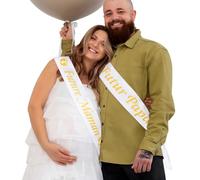 2pcs Écharpes Blanches Future Maman Futur Papa Lettre Doré Ceinture Bande Ruban en Deux Couches Polyester Accessoires Photomaton Cadeau Décoration pour Baby Shower Baptême Fête Prénatale Naissance