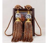 2PCS Embrasses de rideaux avec pompillons, embrasses de rideau de luxe en corde, embrasses de rideau avec pompons décorées de perles en style vintage, embrasses de rideau faites à la main en corde