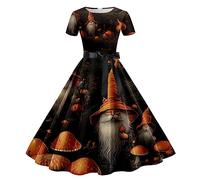 2Pcs Ensemble de Costume Deguisement Halloween, Robe Gothique Chic Et Elegant Manches Courtes Imprimée, avec Ceinture pour Costumes, Fête des Morts, Carnaval, Cosplay