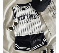 2pcs Ensemble de tenue de sport décontractée pour bébé garçon, style street life d'été, graphique mode urbaine, city break, vacances, fête de l'indépendance, à carreaux noir et blanc 6-9M,9-12M,12-18M