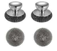 2PCS Éponges en Acier Inoxydable avec Poignée, 2 Éponges de Rechange, Eponge Metallique, Éponge à Récurer, Éponge Vaisselle Réutilisable, Brosse à Vaisselle, pour Cuisine, Salle de Bains