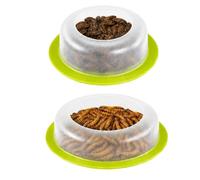 2PCS Escape Proof Reptile Food Dish - Mealworm Feeding Bowl | Curved Edge | Inward Curved Rim Feeder Dish Set Prevents Live Worm Escape, Smooth Ceramic Worm Bowl for Bearded , Leopard Geckos, Cr