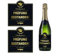 2Pcs Étiquette Bouteille Allemand “Prüfung bestanden”Autocollant Vin Félicitation pour Réussir L’examen