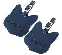 2PCS Etiquette Valise, WitBicg Étiquettes Bagages Etiquettes Valise Voyage, Type De Chat Étiquettes Valise Étiquette Valise Avion Cuir, Convient à l'Identification Des Voyages à l'Étranger (Bleu)