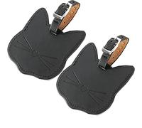 2PCS Etiquette Valise, WitBicg Étiquettes Bagages Etiquettes Valise Voyage, Type De Chat Étiquettes Valise Étiquette Valise Avion Cuir, Convient à l'Identification Des Voyages à l'Étranger（Noir）