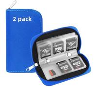 2pcs Étuis pour carte SD, WOVTE 8 Pages 22 Slots SD SDHC MMC CF - Sac De Rangement avec Fermeture Éclair - Bleu