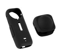 2pcs Étuis Protection Appareil Photo et Capuchon d'Objectif, Protecteur d'Écran Silicone Capuchon d'Objectif Protection Complète Accessoires Appareil Photo Compatibles avec Insta 360 x4(Noir)