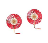 2pcs Éventail Rond À Main Éventails Pliants Éventail À Main Rouge Éventails À Main Chinois Éventail À Main De Mariage Éventails Orientaux Éventail Pliant Farbic Bambou Fleurs Homme Papier / 1244