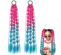 2Pcs Extension de Queue de Cheval Bulle Extension Queue Cheval Tressée 22 pouces Long avec Bande Cheveux Élastique Léger Dégradé Naturel Rave Cheveux Rouge Bleu