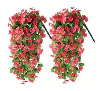 2pcs fausse plante suspendue, 20 pouces Fleurs suspendues en plastique pour décoration, vignes à vie en rose rouge vigne de fleurs suspendues artificielles pour le porche de jardin extérieur déc