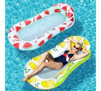 2pcs Fauteuil Gonflable de Piscine Flottant Lit en PVC Hamac Gonflable Flottantes Hamac avecTête de Lit Bouées et Matelas Chaise Longue de Piscine Flottantes (Citron+Pastèque)