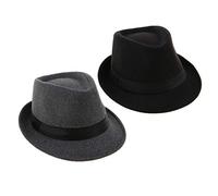 2pcs Fedora Feutre Unisexe Chapeau Gangster Gris