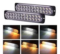 2PCS Feux de Penetrations LED Orange/Blanc,7.5Inch 24LED D'urgence Lumières Stroboscopiques Voyants D'avertissement Bar 12V 24V LED Feux Stroboscopique 18 Mode pour Voiture Camion Remorque Caravane