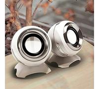 2pcs Filaire Bookshelf Enceintes PC 6W, 3.5mm AUX Audio Amplifier Bottom Diaphragm Bass Horns with Stereo Sound, USB Enceintes for Laptop/Tablet/PC/Mobile phones/MP3/MP4 (Blanc-Argent)