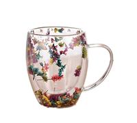 2PCS Fillings Dry Flowers Double Wall Glass Cup with Handle Heat Resistant Hot Cold Beverage Tea Co