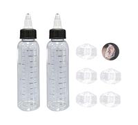 2pcs flacons d'huile capillaire avec 5 cache-oreilles doubles, flacon applicateur d'huile capillaire de 120 ml, flacon pointu, flacon gradué, flacon souple transparent avec couvercle, réutilisable
