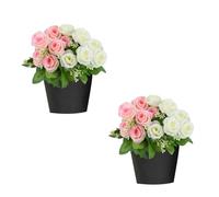 2Pcs Fleurs Artificielles Cimetiere avec Pot, Fleur Artificielle pour Tombe, Plantes Artificielle Cimetières,Roses en Soie Exterieur pour Pierres Tombales,Noël Commémoration,Funérailles Commémoratives