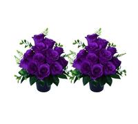 2Pcs Fleurs De Cimetière Artificielle,Petites Plantes Artificielles,La Décoration De Pierre Tombale De Cimetières pour Funérailles Commémoratives,Cimetière, Décor avec Vase (C)