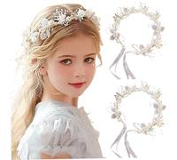 2pcs Flower Girl Headpiece, 15, 8 pouces Band Perle en métal avec ruban, accessoire de cheveux de fleur fleur pour l'anniversaire, la fête, la première communion, le mariage