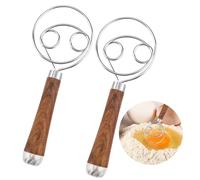 2PCS Fouet Cuisine, Manche en bois Fouet Plat, Acier Inoxydable 304 Fouet Patisserie, Fouet Magique, Fouet Manuel Quatre Cercles Fouet Cuisine Professionnel Mélangeur de Pâte à Pain Patisserie Pizza