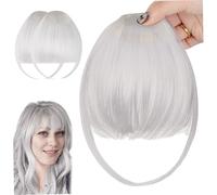 2Pcs Frange à Clip pour Femme 9.45 Frange Naturelle à Clip Gris Argenté Cheveux Air avec Filet Invisible Respirant Bouclé Coupable Lavable ...