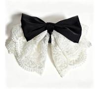 2Pcs French Lace Satin Bow Clip,black And White Beige Style Elegant Hair,women's Anti Slip(2Pcs-Black)