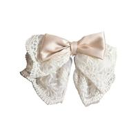 2Pcs French Lace Satin Bow Clip,black And White Beige Style Elegant Hair,women's Anti Slip(2Pcs-White)