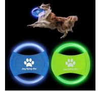 2pcs Frisbees pour Chien, 18cm Disque à Lancer en TPU, Entraînement du Chien Jouet avec la lumière pour Lancer, Attraper et Jouer