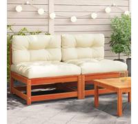 2pcs Garden Sofa Set Without Armrests with Cushions, Solid Pine Wood Outdoor Lounge Furniture for Patio Terrace, Modular Design Waterproof Slats Comfortable Seating 110kg Capacity Brown Wax