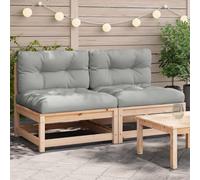 2pcs Garden Sofa Set Without Armrests with Cushions, Solid Pine Wood Outdoor Modular Lounge Furniture for Patio Terrace Backyard, Waterproof Slatted Design, Comfortable Seating 110kg Capacity