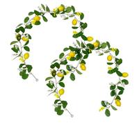 2pcs Garland au Citron avec Boucle 69in Garland au Citron réaliste avec Verdure, Fleurs Blanches et Jaunes à Faible Entretien Décor de Fruits en Plastique pour la Cuisine, la fête, Le Mariage