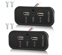 2PCS Gibbab 3 Ports 12V Prise USB pour VR 45,5W, Charge Rapide PD3.0 Type-C & Deux Ports USB A 3,1A Montage Mural, Adaptateur de Chargeur de Prise Auto pour VR Bateau Bus Quad Moto Camion