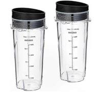 2pcs Gobelets avec couvercles pour blender Ninja - Plastique sans BPA Étanchéité parfaite - Mixeur personnel - Transparent et noir