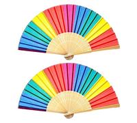2pcs Grand Fan De Main Pliant Pour Femmes Hommes Chinois Japonais Bambou Arc-en-ciel Pour La Danse De Danse Du Festival
