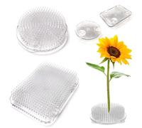 2Pcs Grenouilles à Fleurs Rondes en Plastique Transparent,Ikebana Kenzan,Rond avec 3 Ventouses, Carré avec 4 Ventouses, Décoration de Fleur Fixe Outil Pour Jardin,Hôtel, Décoration,ART, Vie à la Maiso