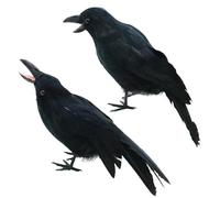 2pcs Halloween Decor Crow réaliste, gros corbeaux debout à plumes noires pour les oiseaux de décoration d'Halloween, faux raven de vie effrayant pour la terrasse du jardin d'arbre, statues extérieure