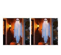 2pcs Halloween Hanging Light Up Ghost Decorations Outdoor - Halloween Hanging Swing Ghost Decor with String Lights Ghosts Spooky Cute Ghosts Decorations for Front Porch Yard Garden Tree