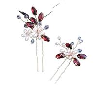 2Pcs Handmade Crystal Pearls Hairpins Flower Hairbands For Women Bride Wedding Hair Accessories More Color Rhinestone Clips(Wine red)