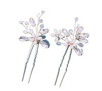 2Pcs Handmade Crystal Pearls Hairpins Flower Hairbands For Women Bride Wedding Hair Accessories More Color Rhinestone Clips(Gold)