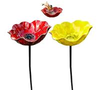 2pcs Handmade Metal Flower Garden Stake Bird Bath Bowl,Detachable Pollinator Watering Station & Butterfly Puddler,Bees Bath for Garden,Bee Water Feeder with Flower Design,Outdoor Yard Decor，R+Y