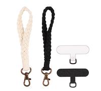 2pcs Handy Lanyard, Dragonne de Téléphone avec Onglets d'Attache Universels Dragonne de Téléphone Dragonne de Téléphone Boho Macramé pour la Plupart des Téléphones (Noir, Blanc)