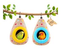 2PCS Hanging Cotton Bird Nest Hammock,Cozy Hanging House for Small Birds (Yellow+Blue)